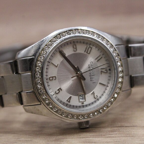 Caravelle Watch Womens Silver Tone Stainless Steel Classic Rhinestones Dial - Picture 6 of 9